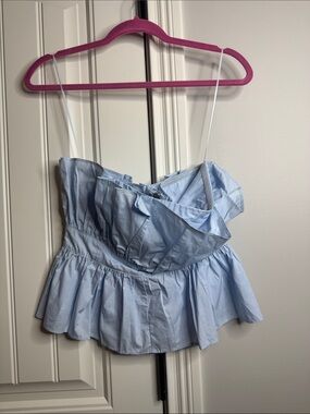 Light Blue Ruffle-Trim Peplum Cami Top